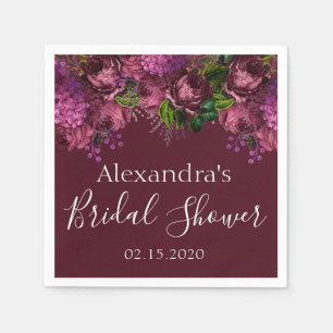 Bridal Shower Floral Marsala Burgundy Napkins