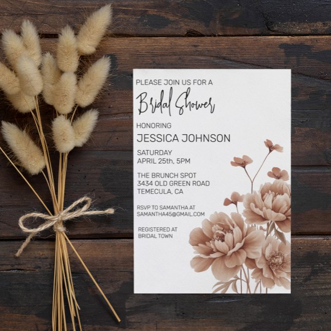  Bridal Shower Floral Mocha Mousse Invitation (Creator Uploaded)