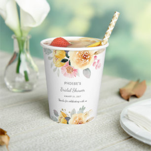 Bridal Shower Floral Modern Botanical Watercolor Paper Cups