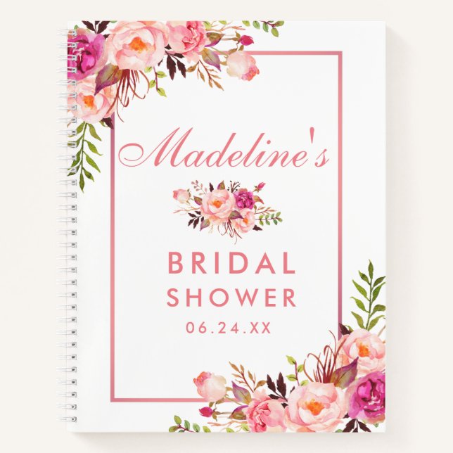 Bridal Shower Floral Pink Blush Gift List Notebook (Front)