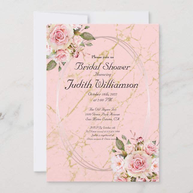 Bridal Shower Floral Pink Flat Announcement Card (Front)