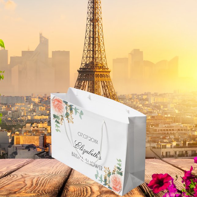Bridal Shower floral rose gold blush eucalyptus  Large Gift Bag (Creator Uploaded)