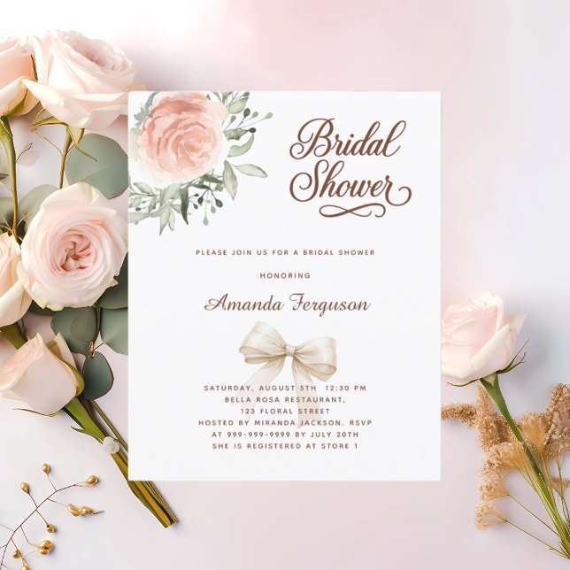 Bridal Shower floral rose gold bow invitation (Creator Uploaded)