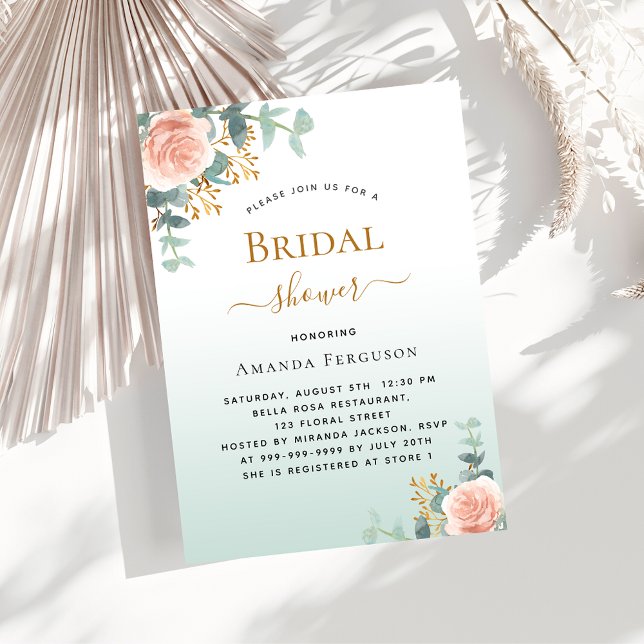 Bridal Shower floral rose gold greenery Invitation Postcard (Creator Uploaded)