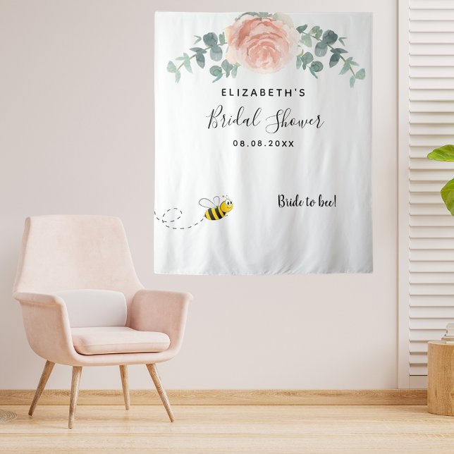 Bridal Shower floral rose gold white bride to bee Tapestry (Creator Uploaded)