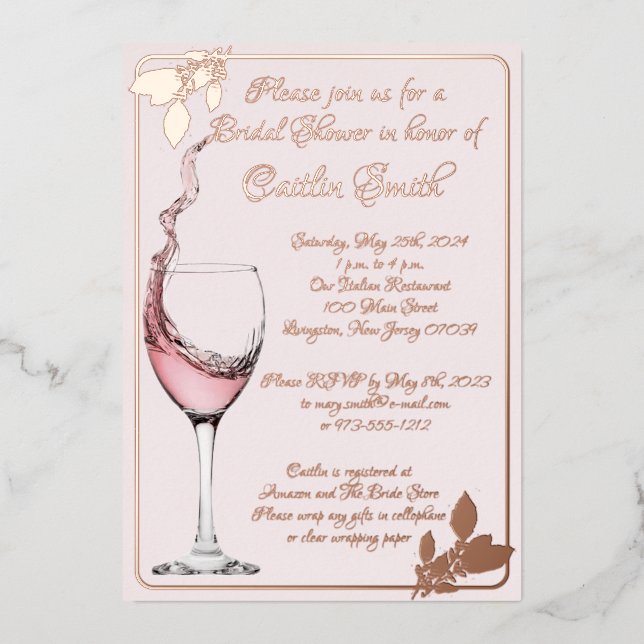 Bridal Shower Floral Toast, Blush Pink, Rose Gold (Front)