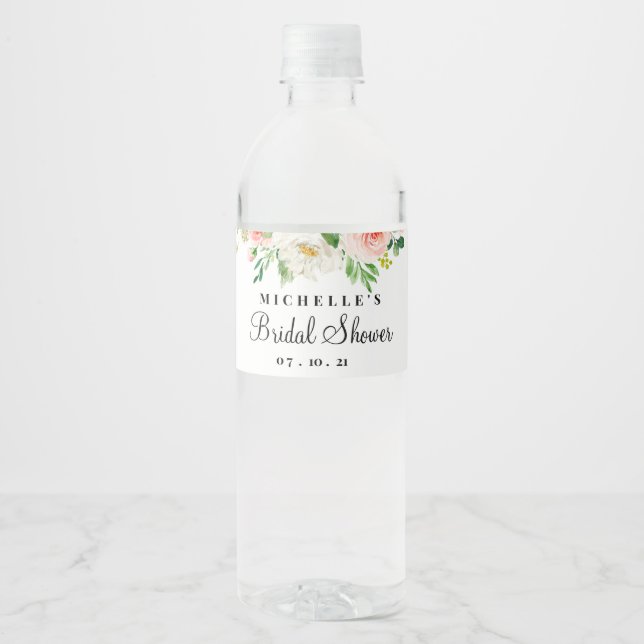Bridal Shower, Floral Water Bottle Label (Front)