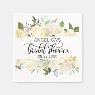 Bridal Shower Floral Watercolor Pink Ivory Napkin