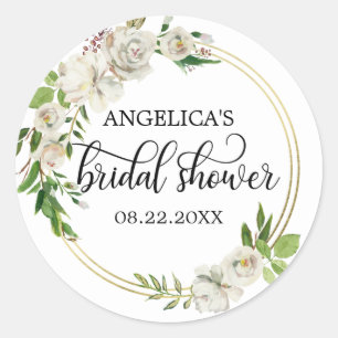 Bridal Shower Floral Watercolor Vintage White Classic Round Sticker