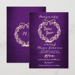 Bridal Shower Floral Wreath Rose Gold Purple Plum Invitation