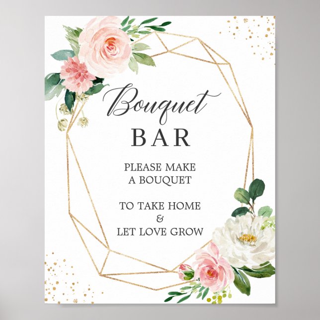 Bridal Shower Flower Bar Sign Blush Pink Floral (Front)