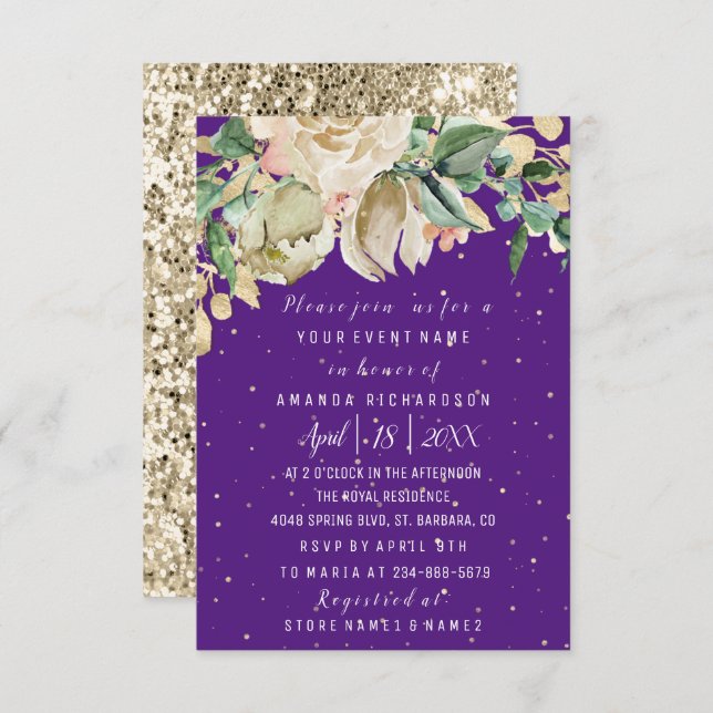 Bridal Shower Flower Brunch Mint Purple Watercolor Invitation (Front/Back)