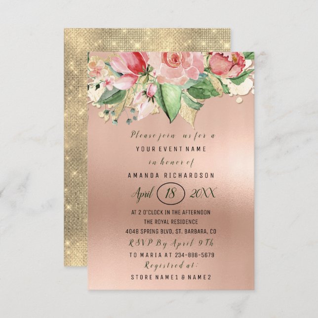 Bridal Shower Flower Brunch Mint Roses Blush Pink Invitation (Front/Back)