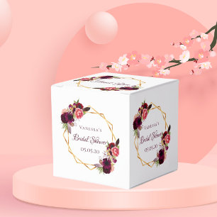 Bridal Shower flowers burgundy gold geometric Favour Box