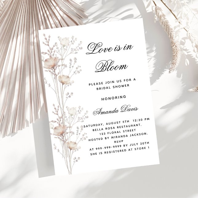 Bridal shower flowers love in bloom blush invitation postcard (Creator Uploaded)
