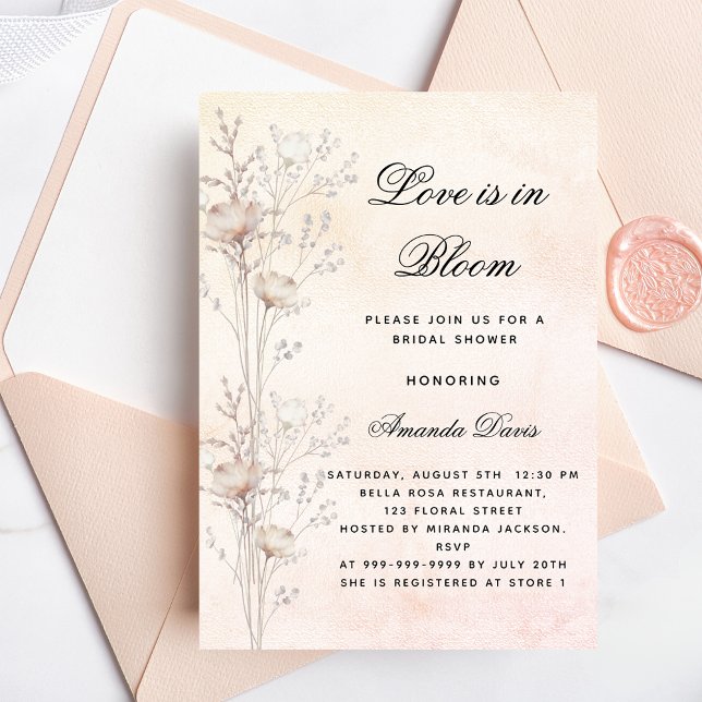Bridal shower flowers love in bloom blush luxury invitation (Creator Uploaded)