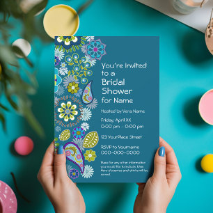 Bridal Shower - Fun Floral Pattern - teal blue Invitation