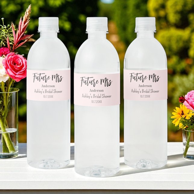 Bridal Shower Future Mrs Blush Pink  Water Bottle Label (Creator Uploaded)