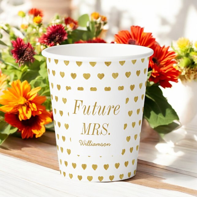 Bridal Shower Future Mrs Gold Hearts Chic Paper Cups (Creator Uploaded)