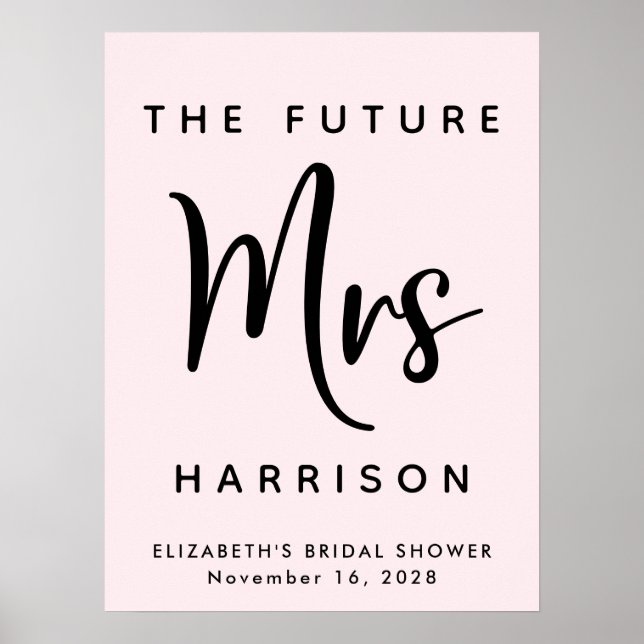 Bridal Shower Future Mrs Personalised Pink Poster (Front)