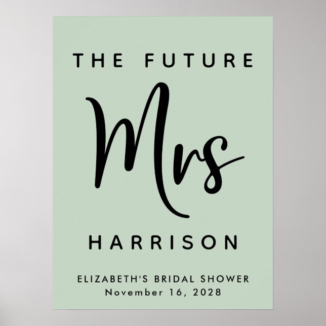 Bridal Shower Future Mrs Personalised Sage Poster (Front)