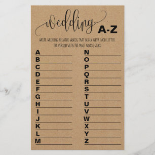 Bridal Shower Game A to Z Card