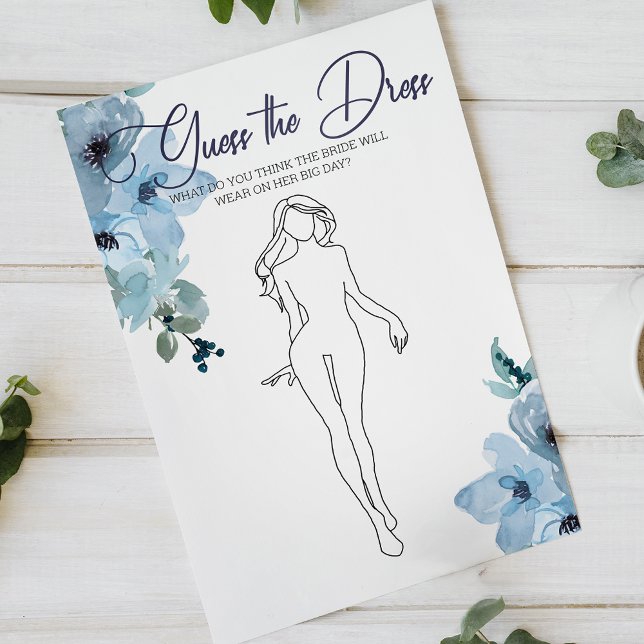 Bridal Shower Game Blue Roses Guess the Dress Card (Creator Uploaded)