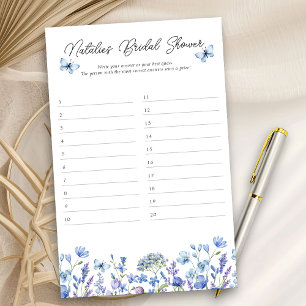 Bridal Shower Game Blue Wildflower Answer Sheet