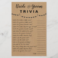 Bridal Shower Game Bride & Groom Trivia Card