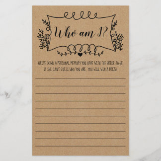 Bridal Shower Game Card Who am I