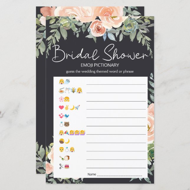 Bridal Shower Game Emoji Pictionary Pastel Peach (Front/Back)