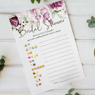 Bridal Shower Game Emoji Pictionary Peonies Pink