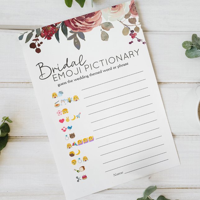 Bridal Shower Game Emoji Pictionary Red Blush Rose (Creator Uploaded)