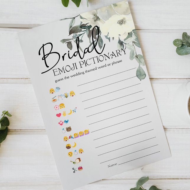 Bridal Shower Game Emoji Pictionary White Floral (Creator Uploaded)