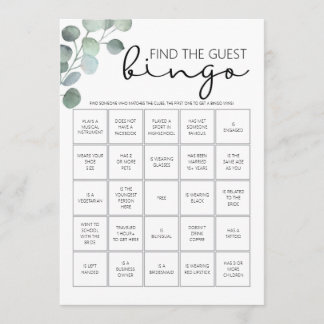 Bridal Shower Game-Find the Guest Bingo Programme