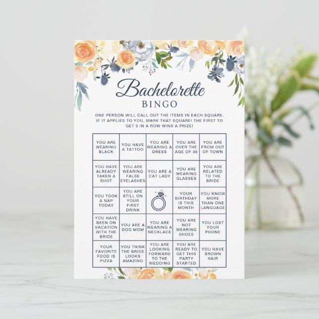 Bridal Shower Game Floral Bachelorette Bingo Card (Standing Front)
