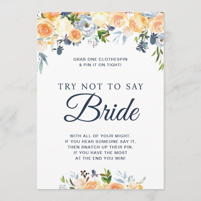 Bridal Shower Game Floral Don't Say Bride Card (Front)