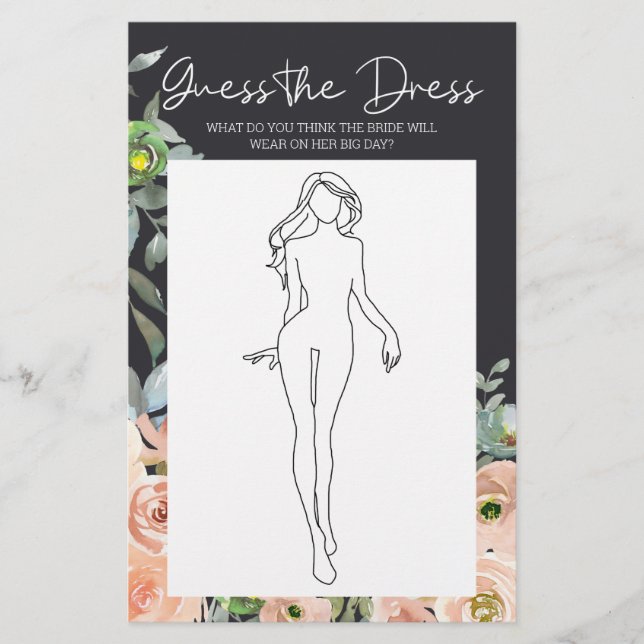 Bridal Shower Game Floral Guess the Dress Card (Front)