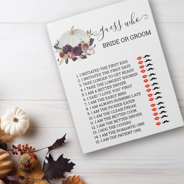 Bridal Shower Game Guess Who Autumn Pumpkin  Notepad (Creator Uploaded)