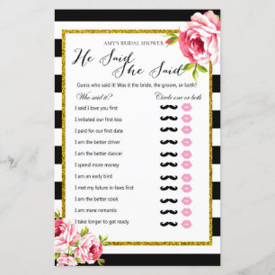 Bridal Shower Game - He Said She Said