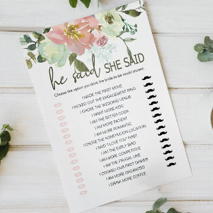 Bridal Shower Game He Said She Said Eggshell Roses
