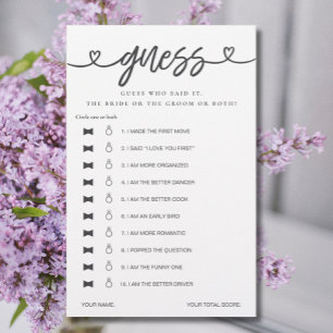 Bridal Shower Game He Said She Said Guess