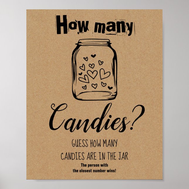 Bridal Shower Game How Many Candies Sign (Front)