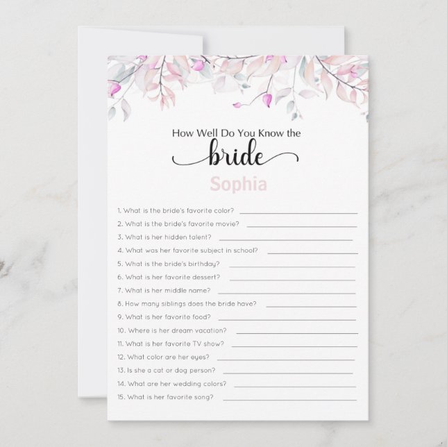 Bridal Shower Game How Well Do You Know The Bride Invitation (Front)