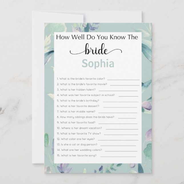 Bridal Shower Game How Well Do You Know The Bride Invitation (Front)