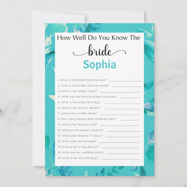 Bridal Shower Game How Well Do You Know The Bride Invitation (Front)