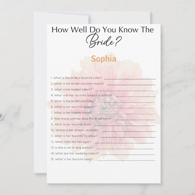 Bridal Shower Game How Well Do You Know The Bride Invitation (Front)