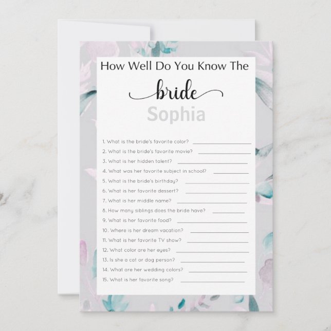 Bridal Shower Game How Well Do You Know The Bride Invitation (Front)