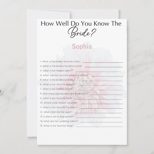 Bridal Shower Game How Well Do You Know The Bride Invitation (Front)