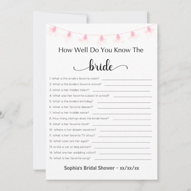 Bridal Shower Game How Well Do You Know The Bride Invitation (Front)